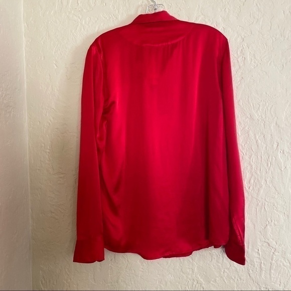 J.Crew Red Tall Blythe Silk Button Up Blouse - Picture 6 of 7